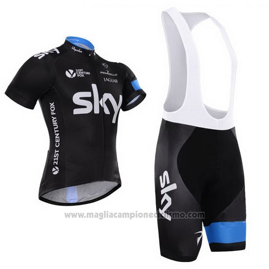 2015 Abbigliamento Ciclismo Sky Celeste e Nero Manica Corta e Salopette